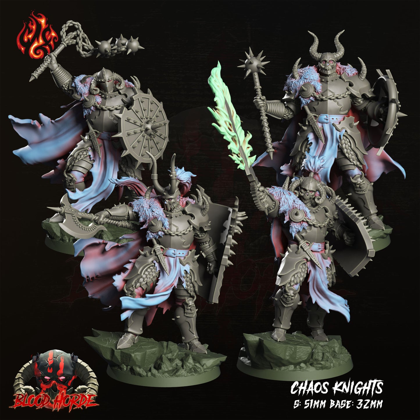 Chaos Knights (4 variants) - The Bloode Horde - from Crippled God Foundry - Table-top gaming mini and collectable for painting.