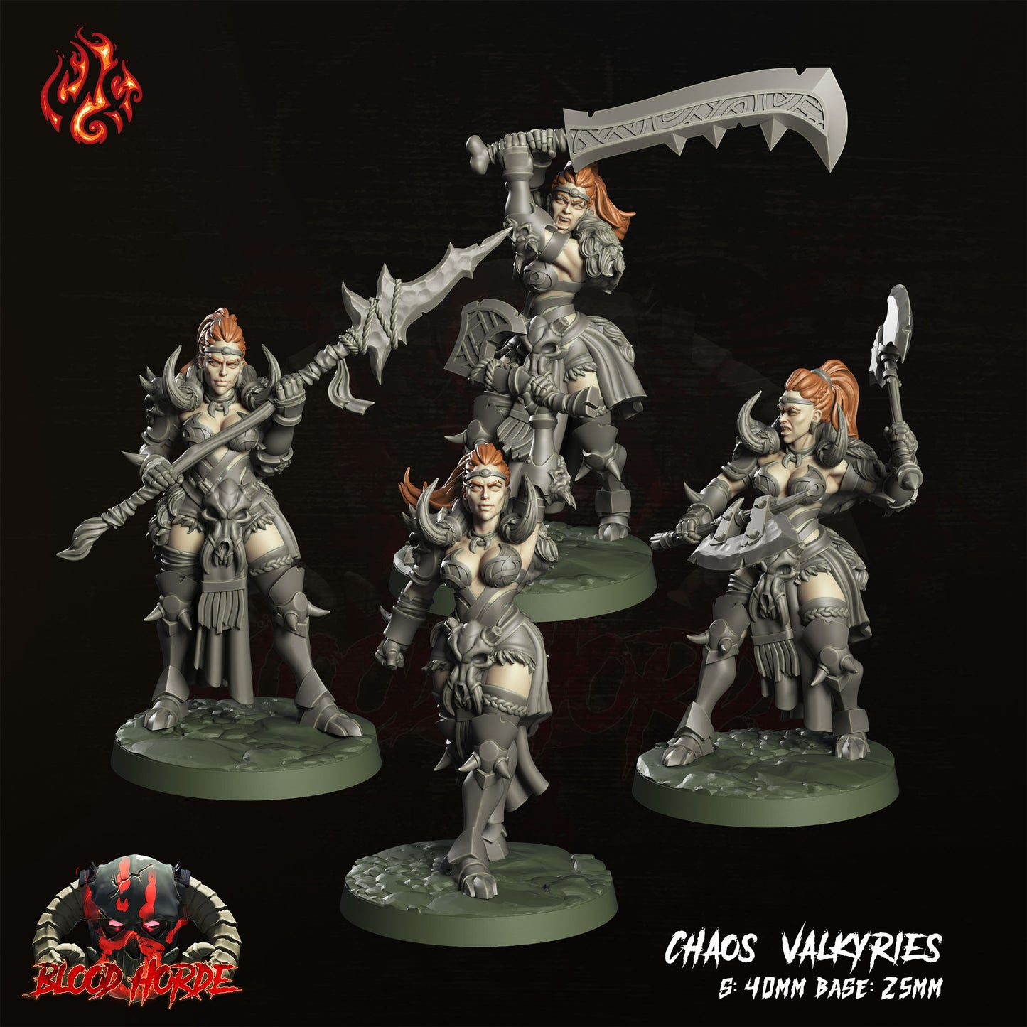 Chaos Valkyries (4 variants) - The Bloode Horde - from Crippled God Foundry - Table-top gaming mini and collectable for painting.