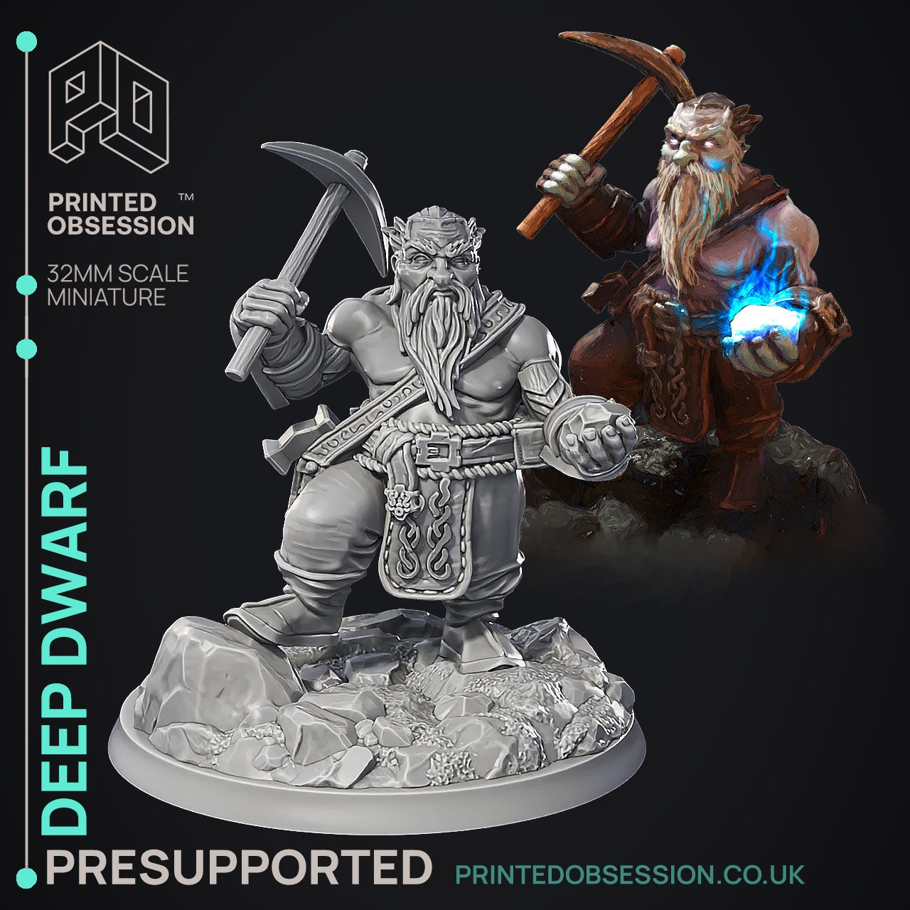 Deep Dwarf - Were Folk - The Printed Obsession - Table-top mini, 3D Printed Collectable for painting and playing!