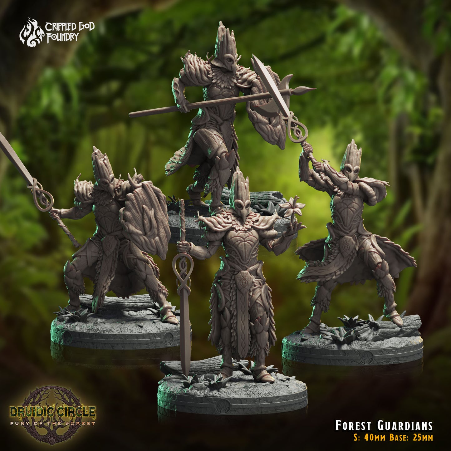 Druidic Circle  Fury of the Forest - from Crippled God Foundry - Table-top gaming mini and collectable for painting.