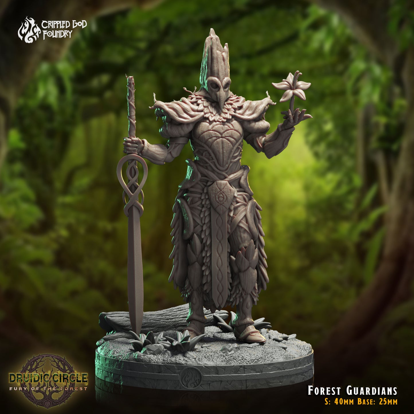 Druidic Circle  Fury of the Forest - from Crippled God Foundry - Table-top gaming mini and collectable for painting.