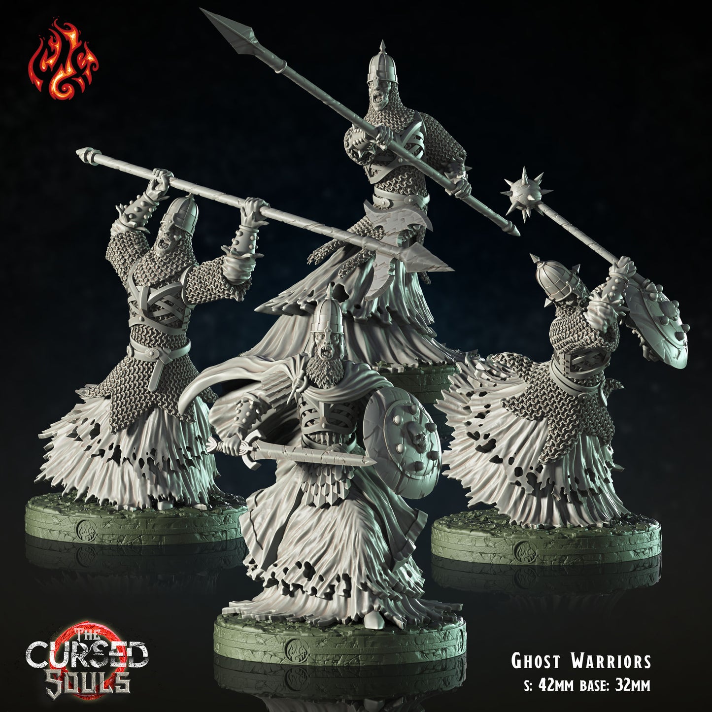 Ghost Warriors - The Cursed Souls - from Crippled God Foundry - Table-top gaming mini and collectable for painting.