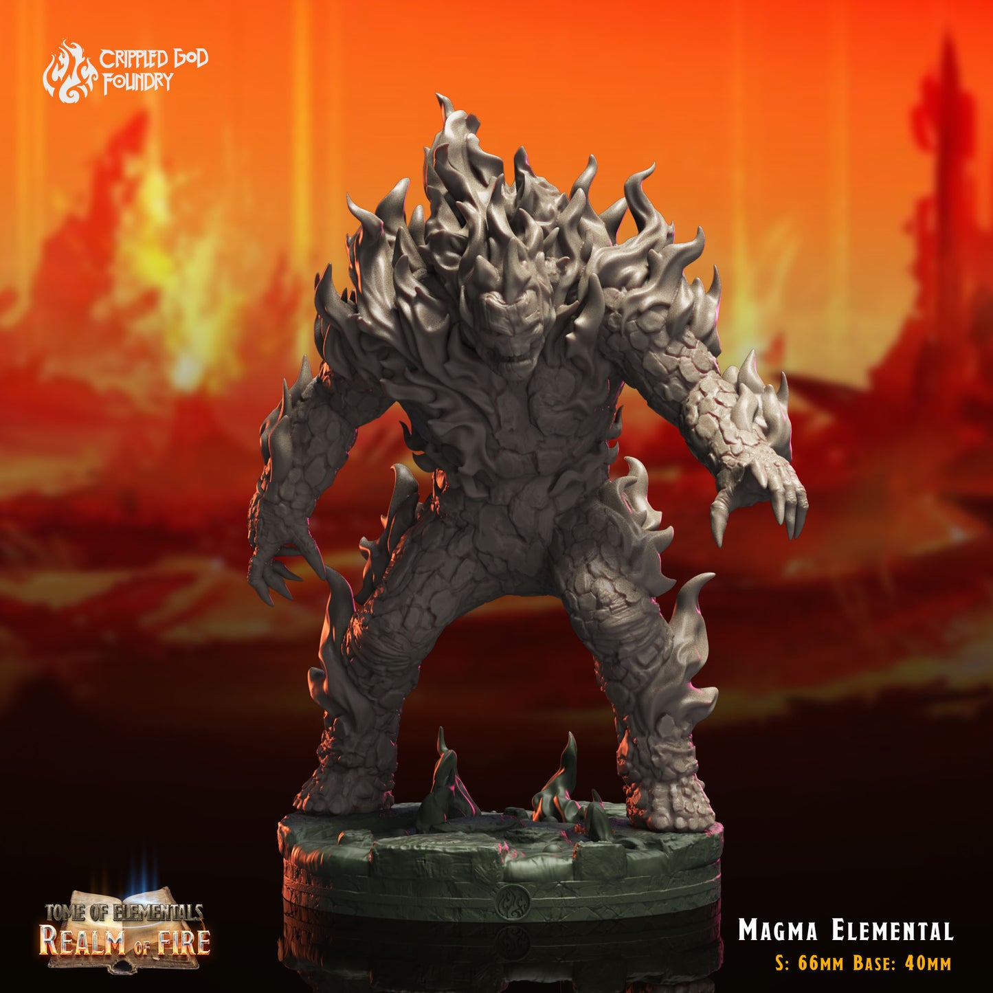 Tome of Elementals Realm of Fire - from Crippled God Foundry - Table-top gaming mini and collectable for painting.