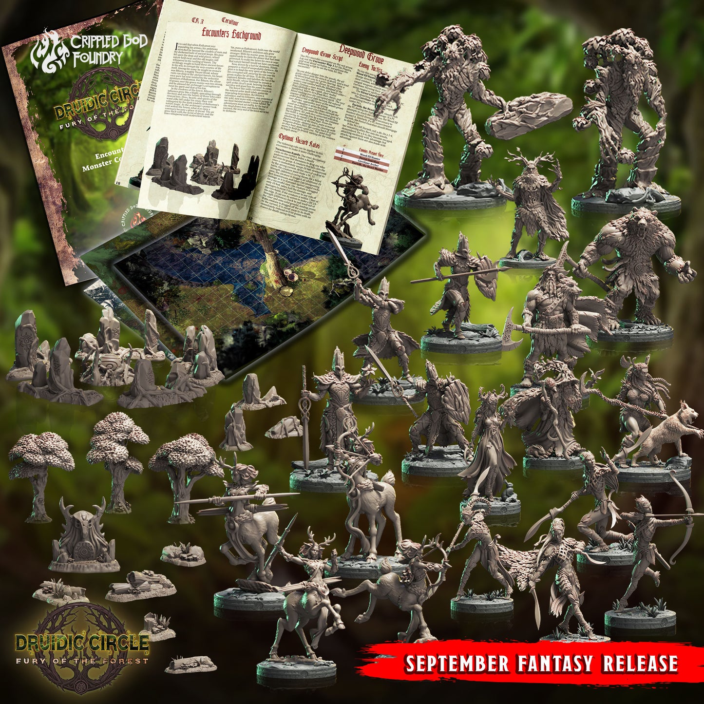 Druidic Circle  Fury of the Forest - from Crippled God Foundry - Table-top gaming mini and collectable for painting.