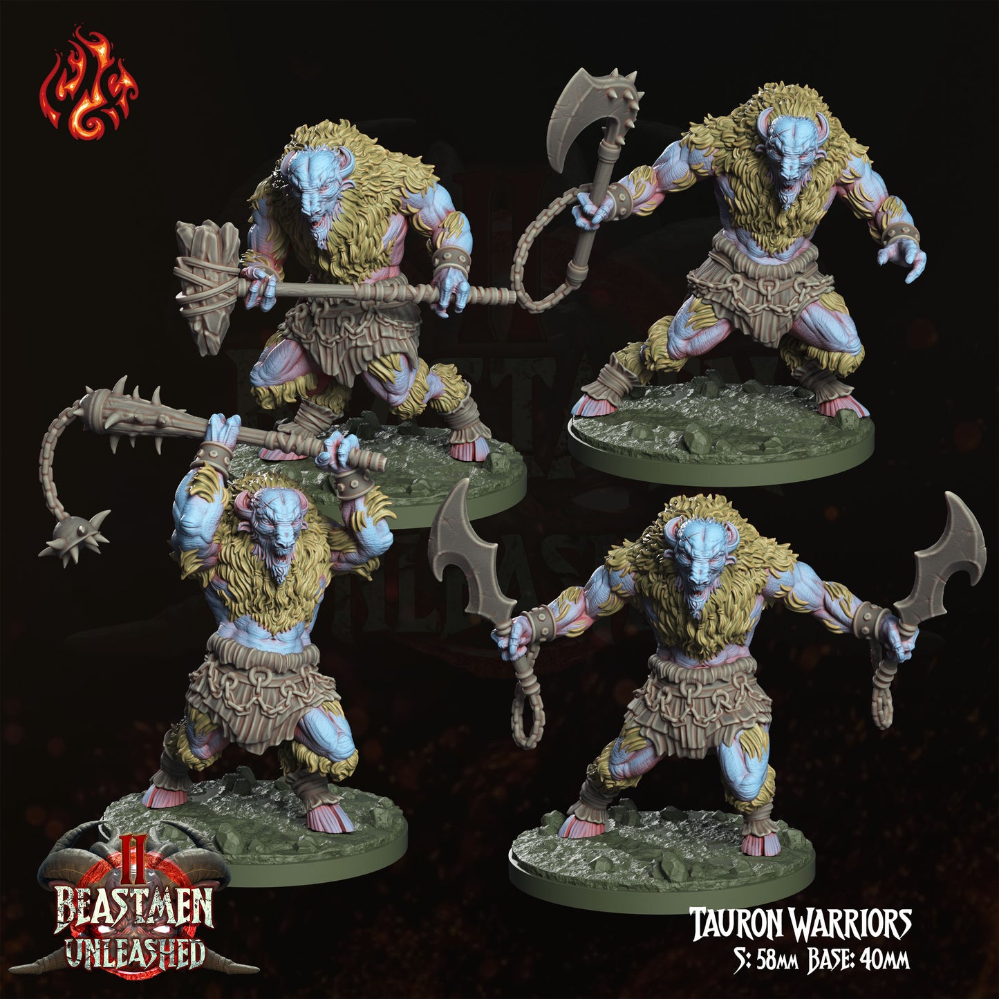 Tauron Warriors - Beastmen Unleashed - from Crippled God Foundry - Table-top gaming mini and collectable for painting.