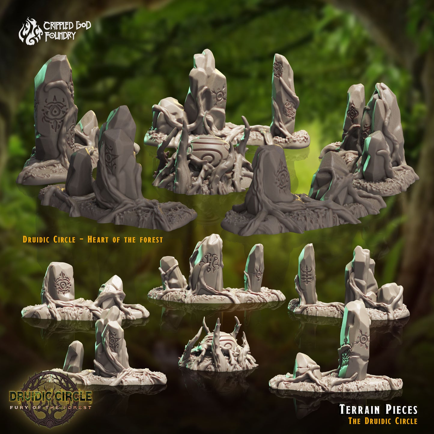 Druidic Circle  Fury of the Forest - from Crippled God Foundry - Table-top gaming mini and collectable for painting.