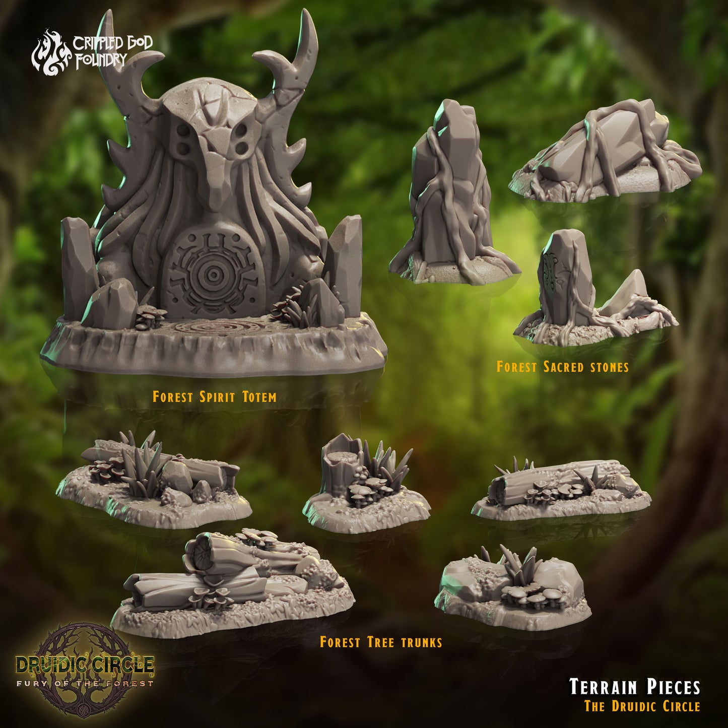 Druidic Circle  Fury of the Forest - from Crippled God Foundry - Table-top gaming mini and collectable for painting.