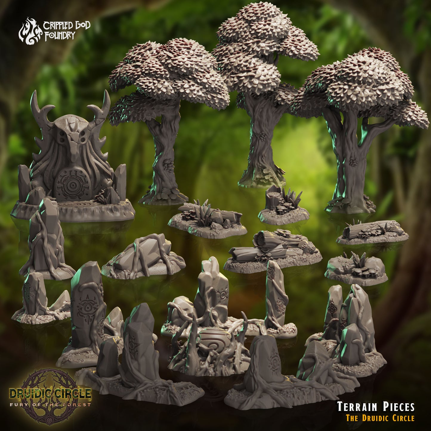 Druidic Circle  Fury of the Forest - from Crippled God Foundry - Table-top gaming mini and collectable for painting.