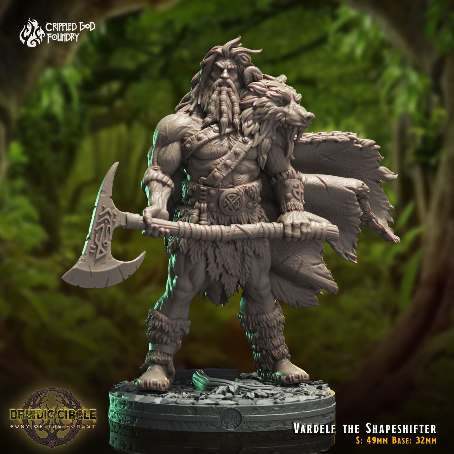 Druidic Circle  Fury of the Forest - from Crippled God Foundry - Table-top gaming mini and collectable for painting.