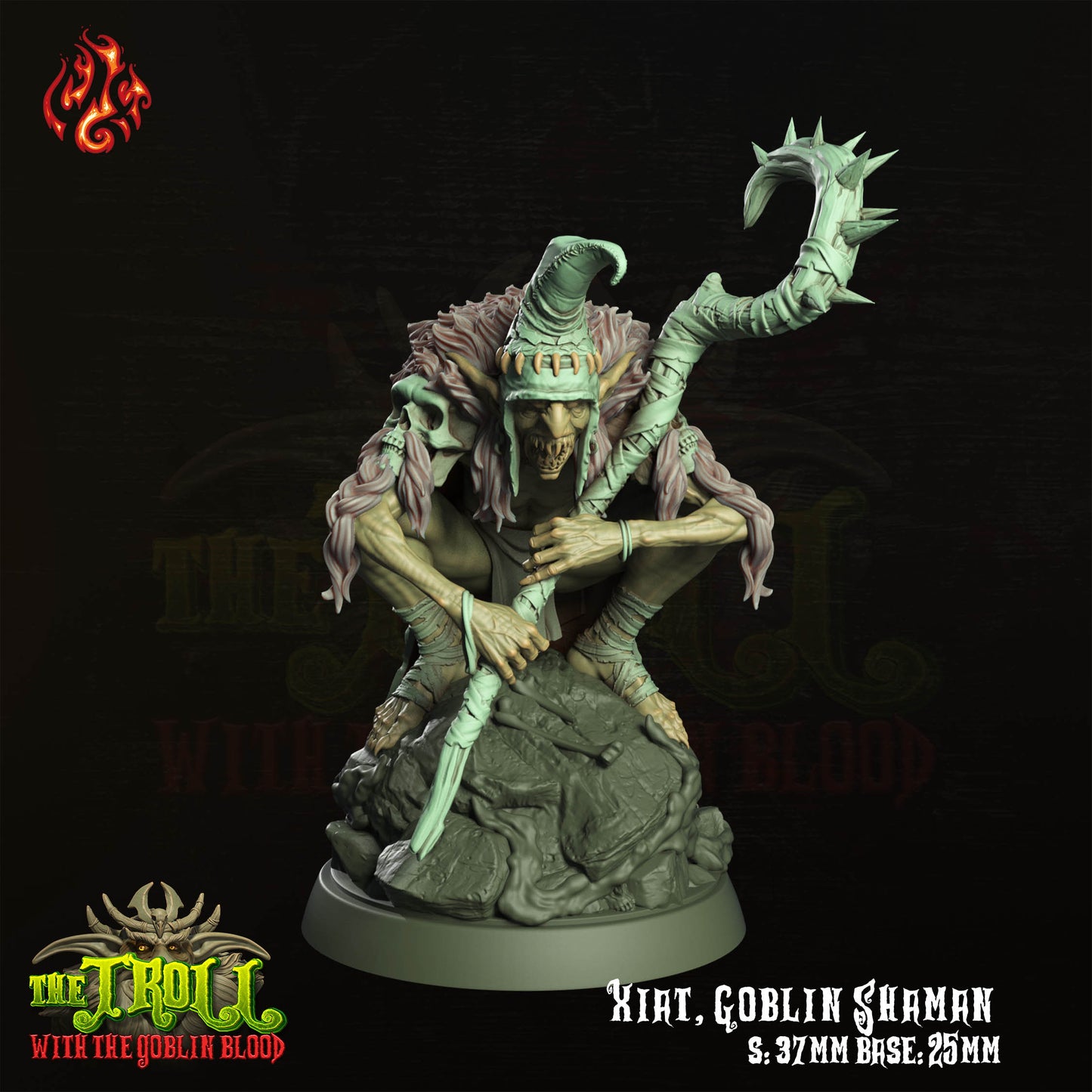 Xiat, Goblin Shaman The Troll with the Goblin Blood - from Crippled God Foundry - Table-top gaming mini and collectable for painting.
