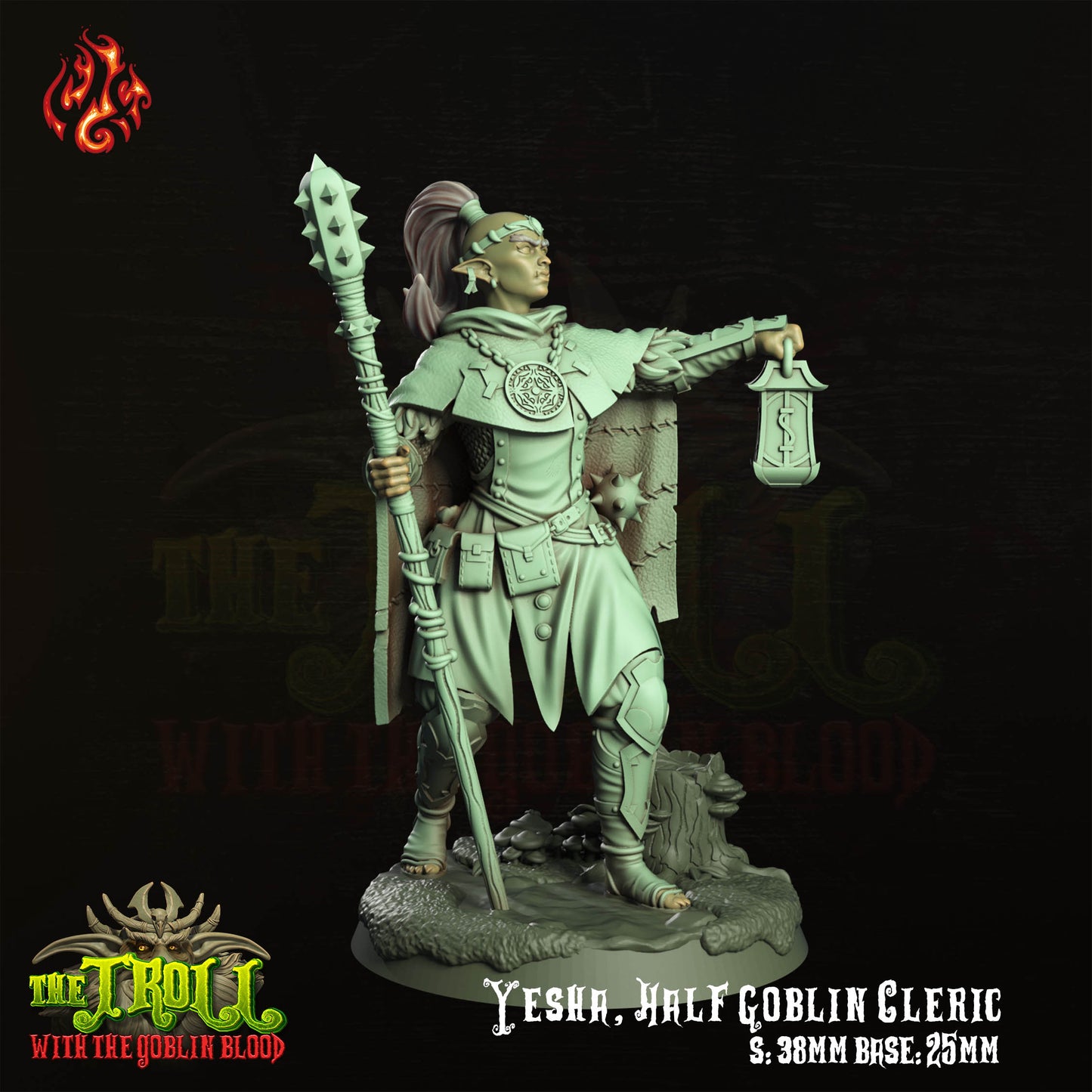 Yesha, Half Goblin Cleric The Troll with the Goblin Blood - from Crippled God Foundry - Table-top gaming mini and collectable for painting.