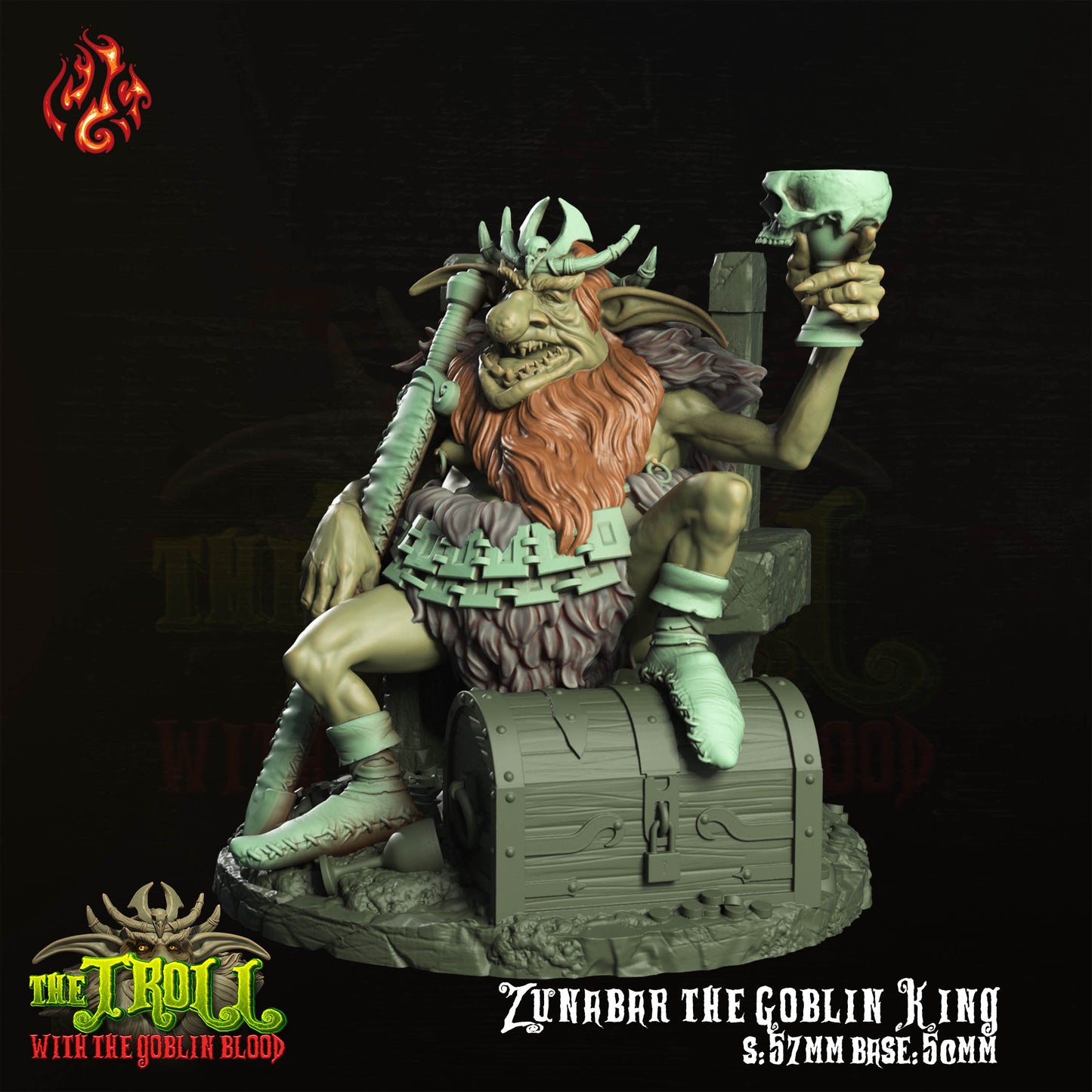 Zunabar the Goblin King The Troll with the Goblin Blood - from Crippled God Foundry - Table-top gaming mini and collectable for painting.