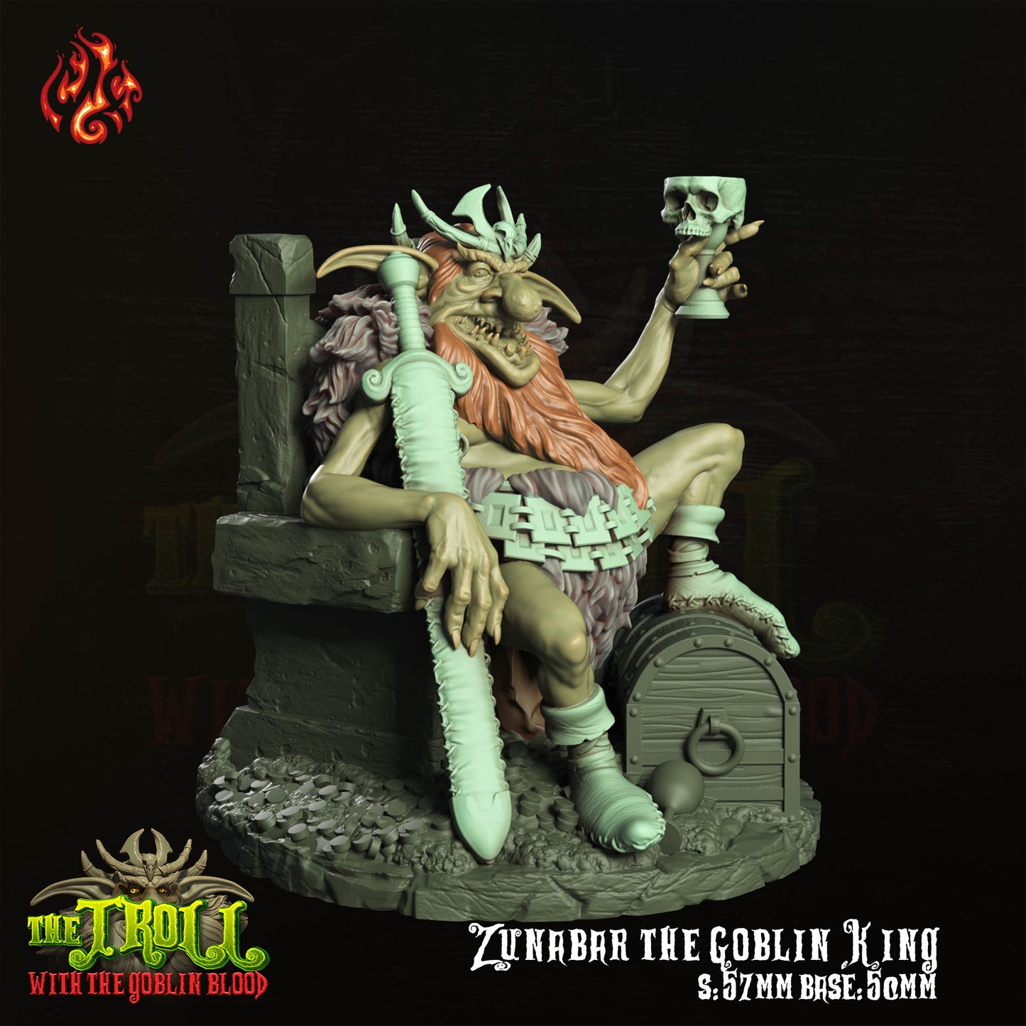 Zunabar the Goblin King The Troll with the Goblin Blood - from Crippled God Foundry - Table-top gaming mini and collectable for painting.