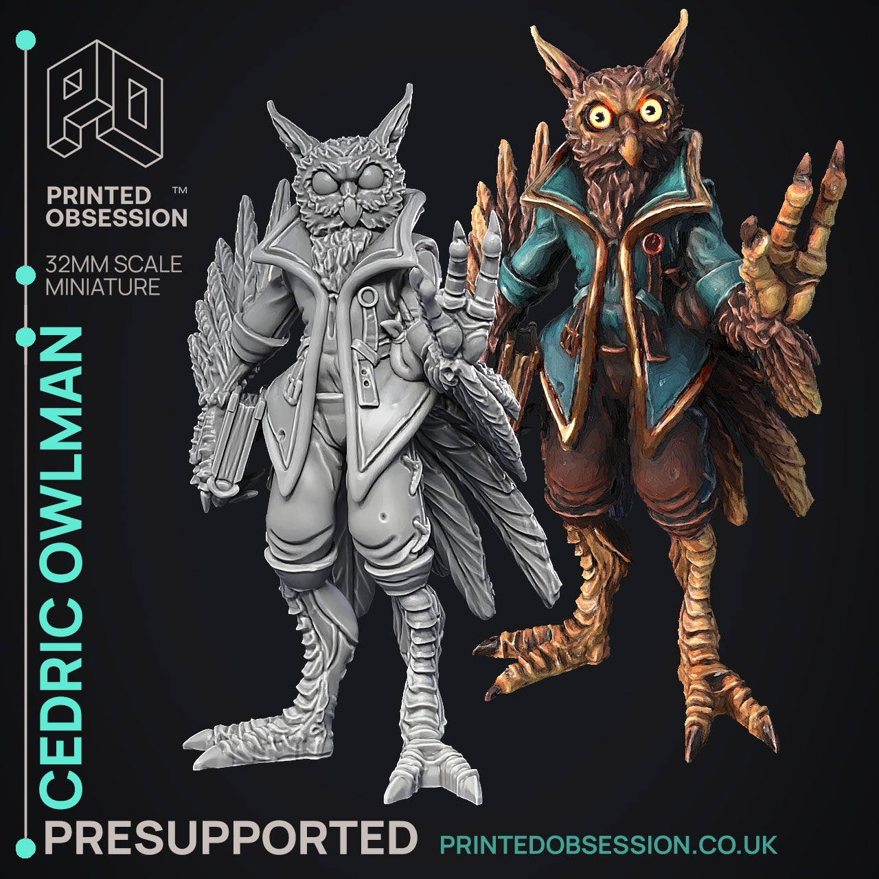 Cedric Owlman - The Dark Wood Cryptids - The Printed Obsession - Table-top mini, 3D Printed Collectable for painting and playing!