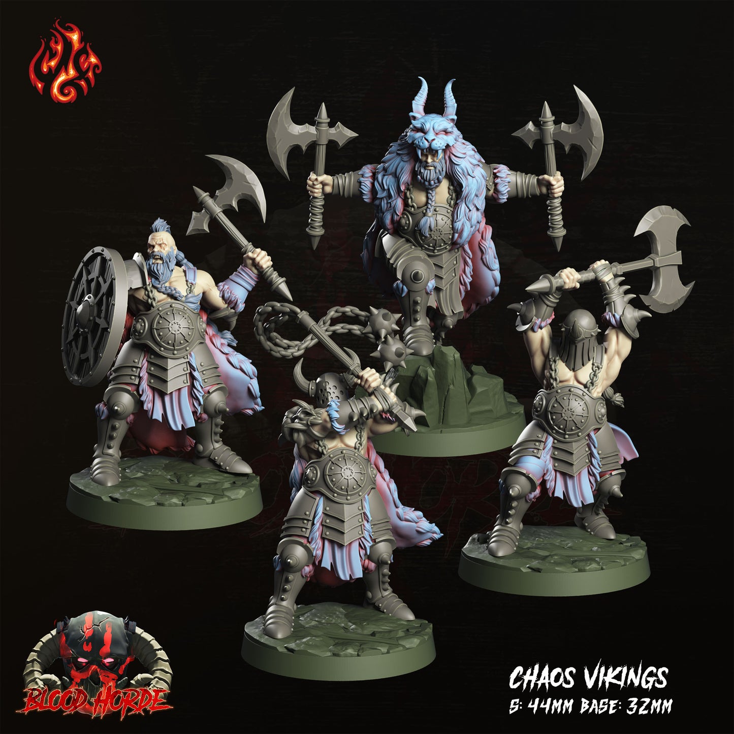 Chaos Vikings (4 variants) - The Bloode Horde - from Crippled God Foundry - Table-top gaming mini and collectable for painting.