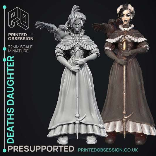 Death's Daughter - The Discus World - The Printed Obsession - Table-top mini, 3D Printed Collectable for painting and playing!