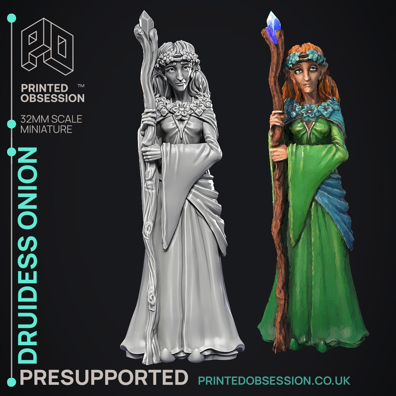Druidess Onion - The Discus World - The Printed Obsession - Table-top mini, 3D Printed Collectable for painting and playing!