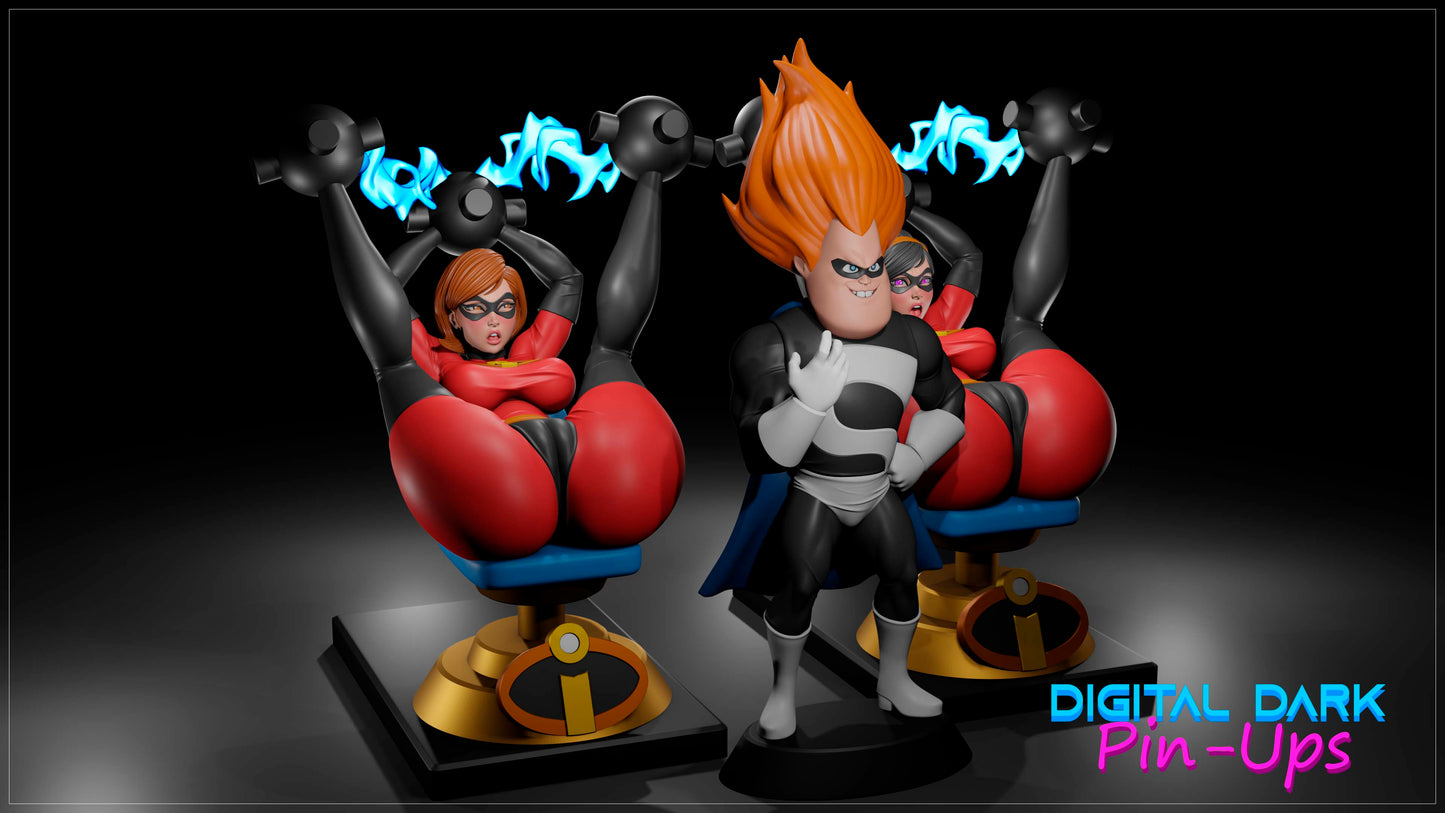 Elastic Girl and Invisible Girl w/ Evil Villain (ADULT  Including FUTA editions now available) - Fan Created Art and Sculpture - Female Adult Figurine for collecting, painting and showing off! Digital Dark Pinup