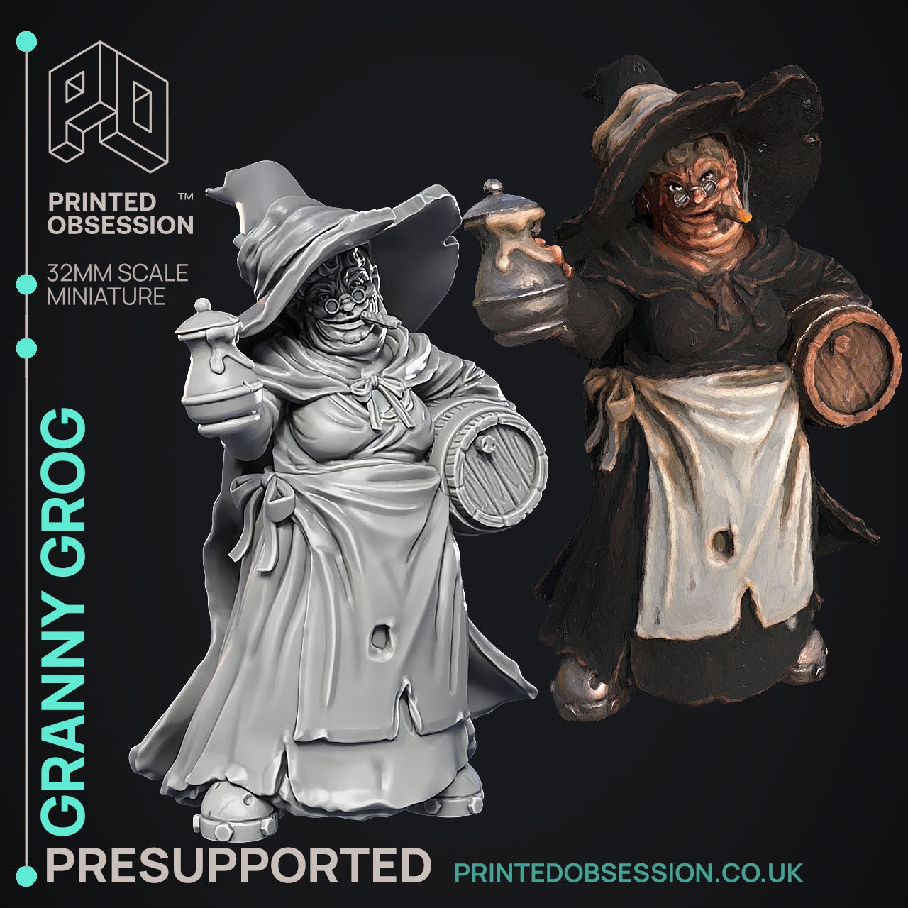Granny Grog - The Discus World - The Printed Obsession - Table-top mini, 3D Printed Collectable for painting and playing!
