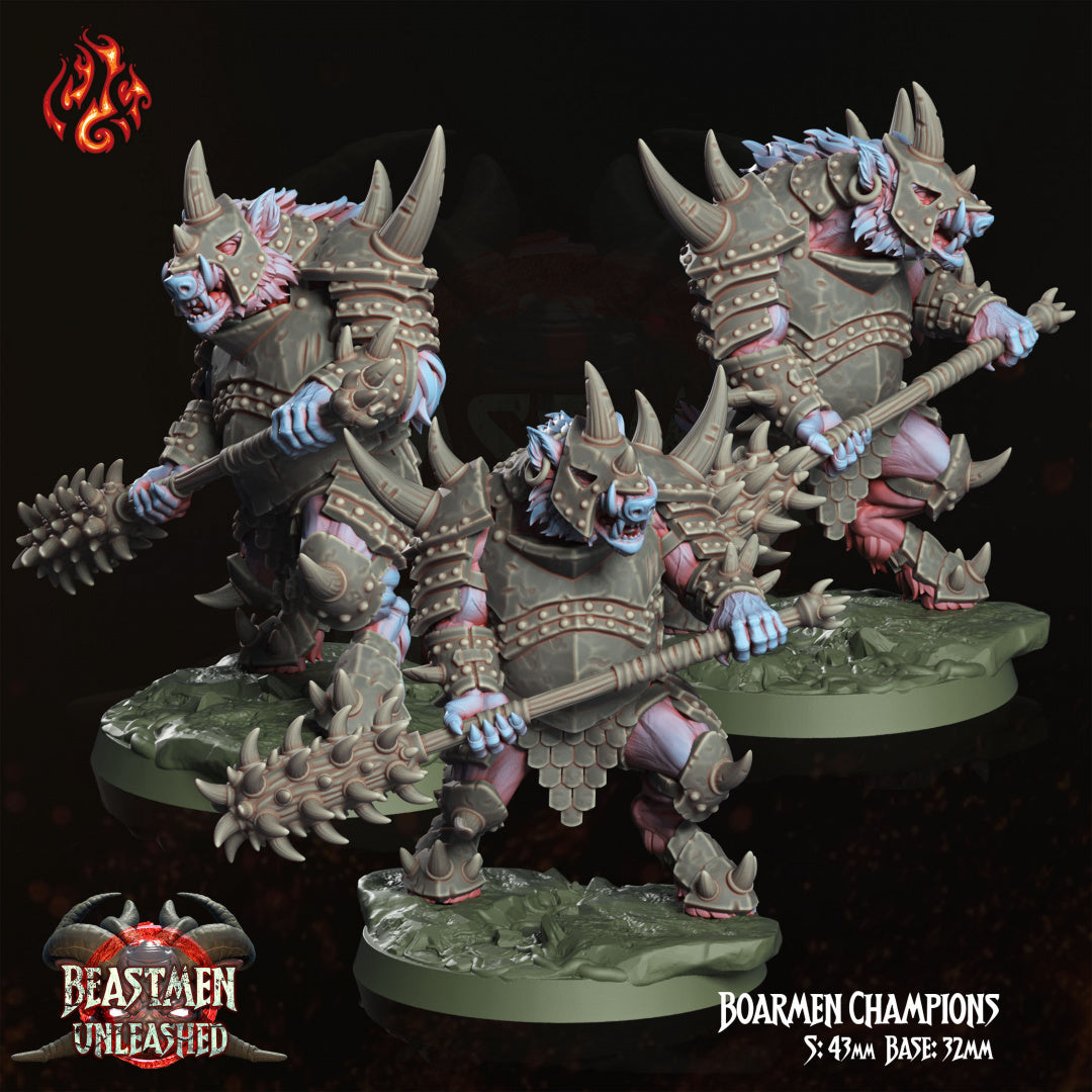 Boarmen Champions - Beastmen Unleashed - from Crippled God Foundry - Table-top gaming mini and collectable for painting.