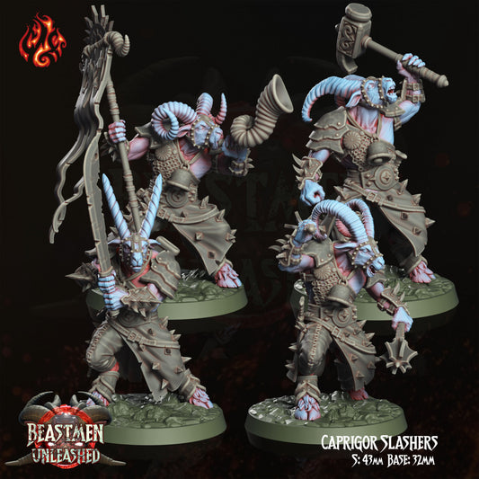 Caprigor Slashers - Beastmen Unleashed - from Crippled God Foundry - Table-top gaming mini and collectable for painting.