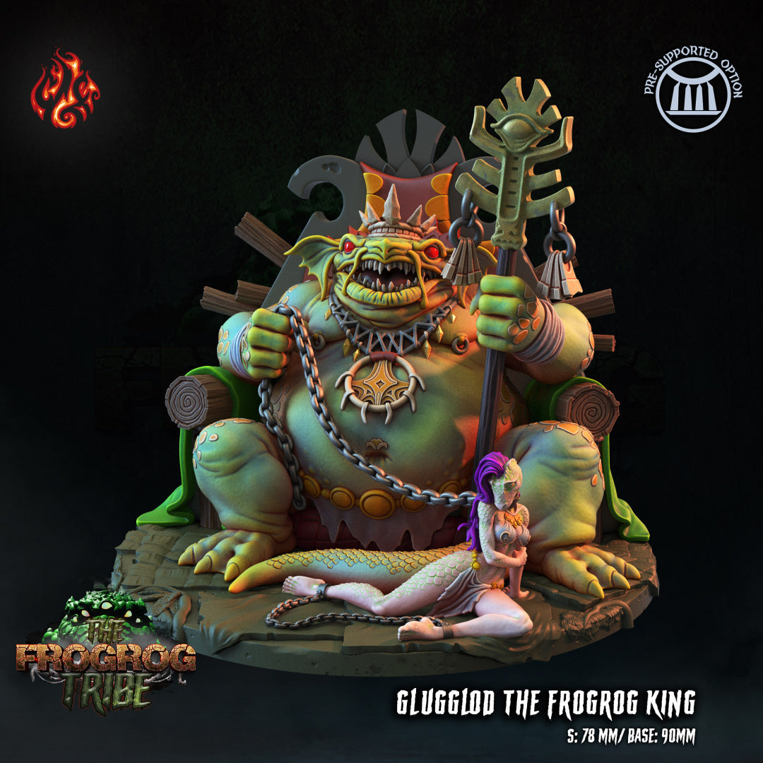 The Frogrog Tribe - Frogrog Gluglod The Frogrog King Series from Crippled God Foundry - Table-top gaming mini and collectable for painting.