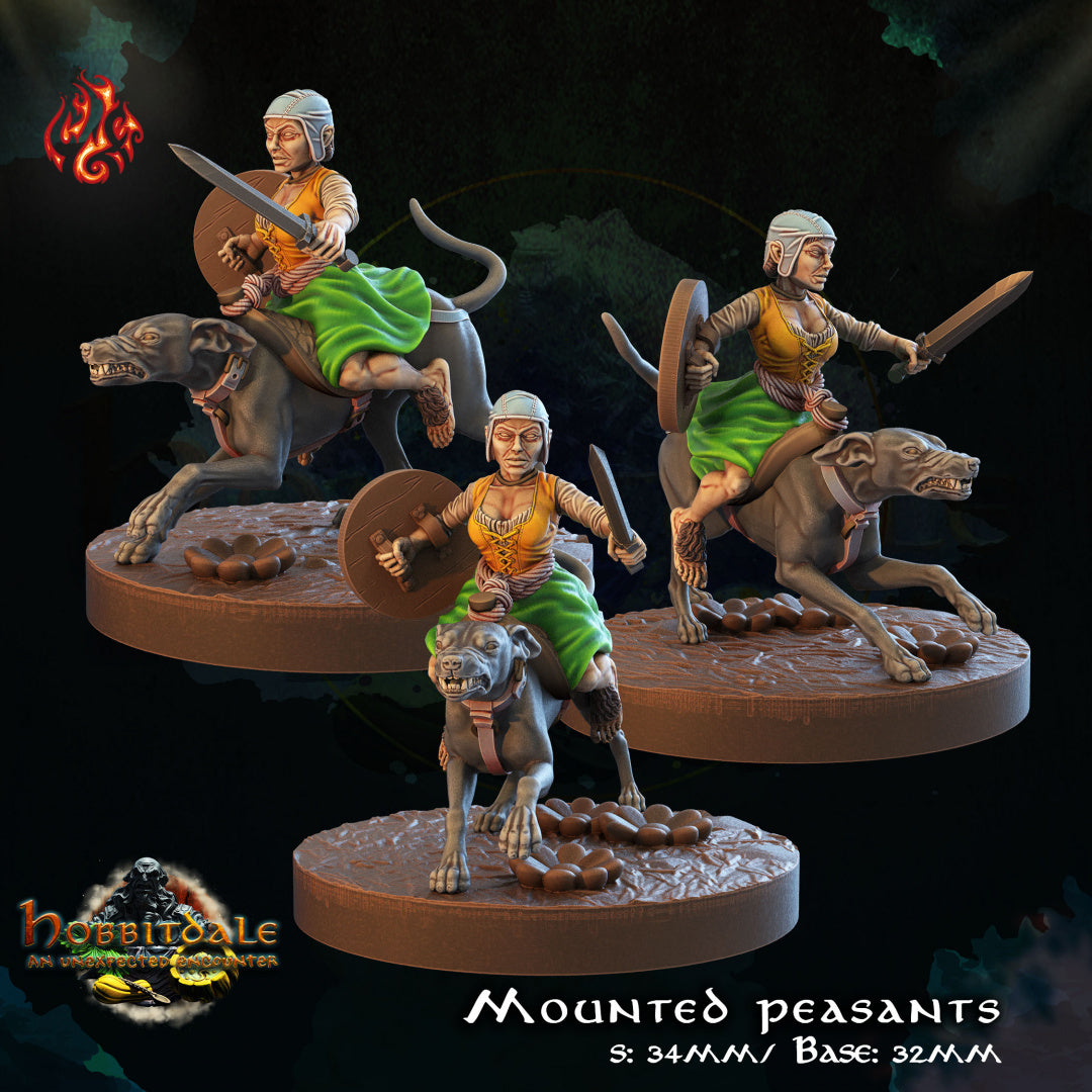 Hobbitdale - Mounted Peasants set includes 3 figurines from Crippled God Foundry - Table-top gaming mini and collectable for painting.