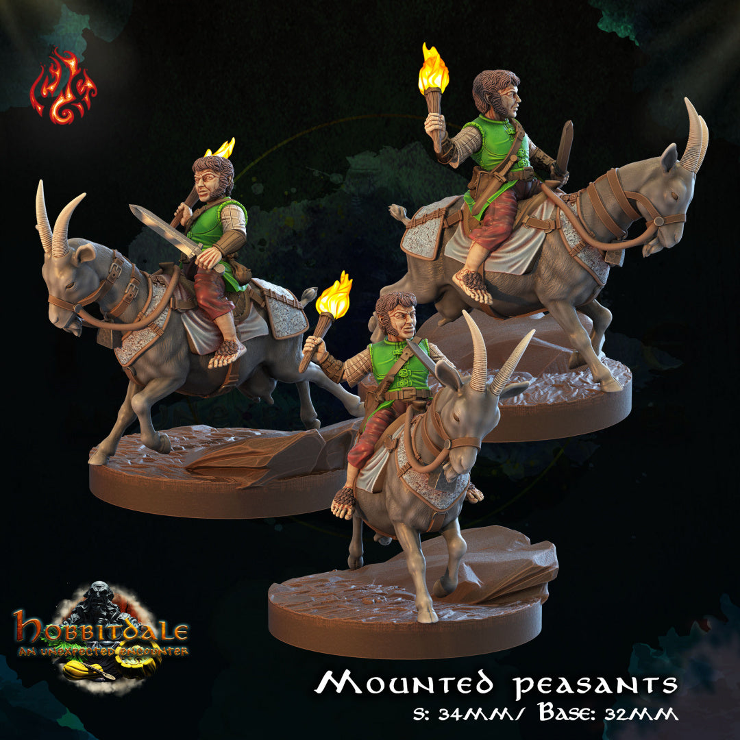 Hobbitdale - Mounted Peasants set includes 3 figurines from Crippled God Foundry - Table-top gaming mini and collectable for painting.