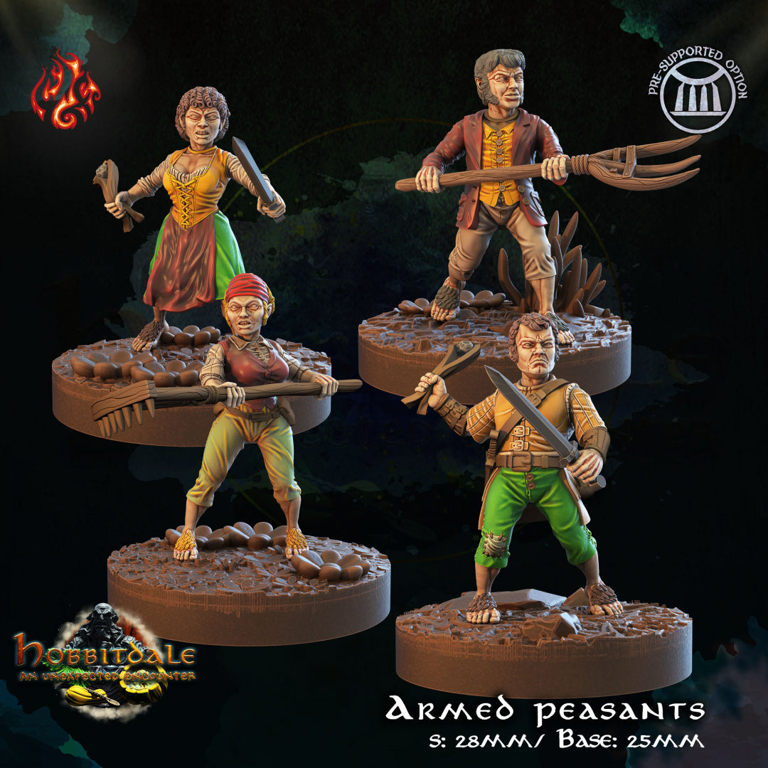 Hobbitdale - Armed Peasants set includes 3 figurines from Crippled God Foundry - Table-top gaming mini and collectable for painting.