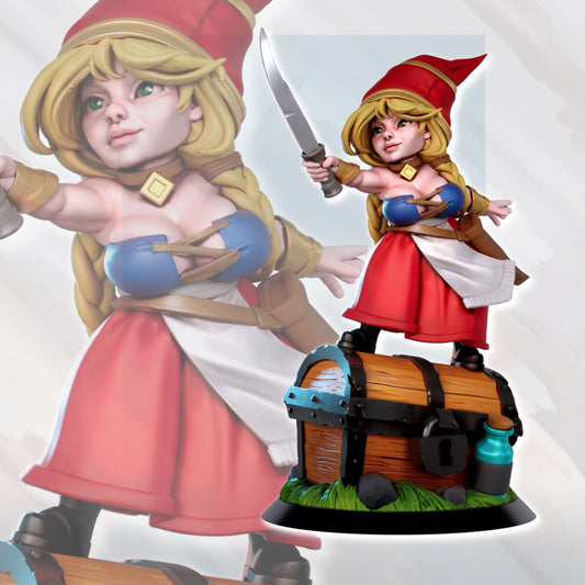 Gnome Treasure hunter Rhianon from GAZ Minis (Feb 2024 release)