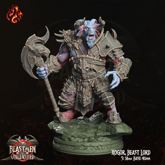 Xogor Beast Lord - Beastmen Unleashed - from Crippled God Foundry - Table-top gaming mini and collectable for painting.
