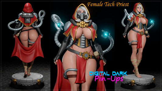 Warhammer 40K Adeptus Mechanicus Female Tech Priest - (FUTA editions are now available for all ADULT figures) - Fan Created Art and Sculpture - Female Adult Figurine for collecting, painting and showing off! Digital Dark Pinup August 2024 RELEASE