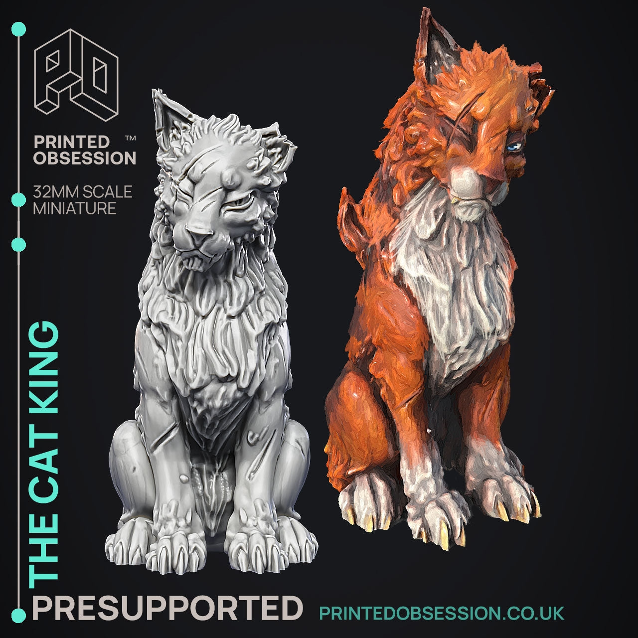 The Cat King - The Discus World - The Printed Obsession - Table-top mini, 3D Printed Collectable for painting and playing!