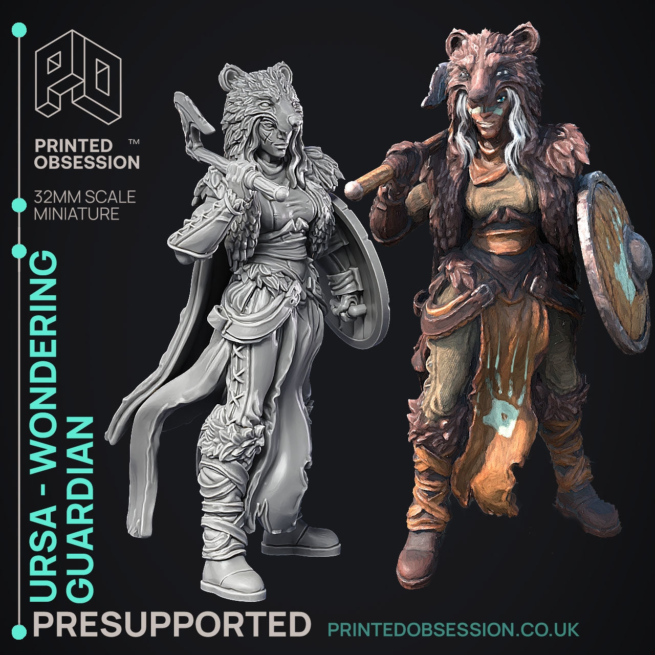 Ursa Wondering Guardian - Were Folk - The Printed Obsession - Table-top mini, 3D Printed Collectable for painting and playing!