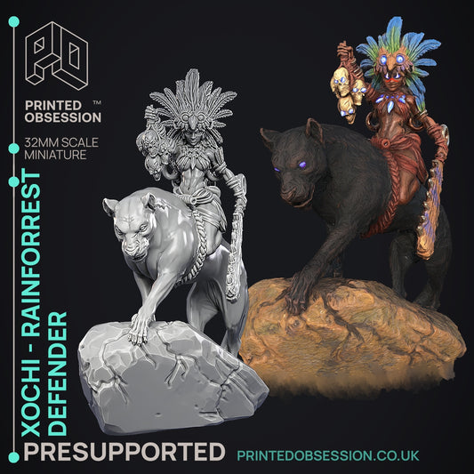Xochi - The Rainforrest Defender - Godly Avatar series 2 - The Printed Obsession - Table-top mini, 3D Printed Collectable for painting and playing!
