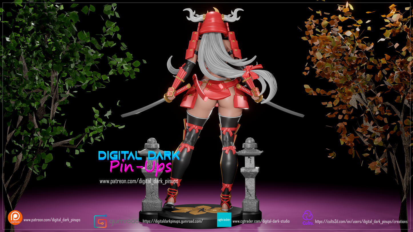 Samurai Lady Warrior - Female Adult Figurine for collecting, painting and showing off! Digital Dark Pinup Classic