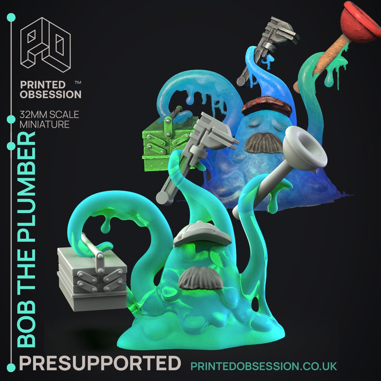 Bob The Plumber Dungeon Cleaning Inc. - The Printed Obsession - Table-top mini, 3D Printed Collectable for painting and playing!