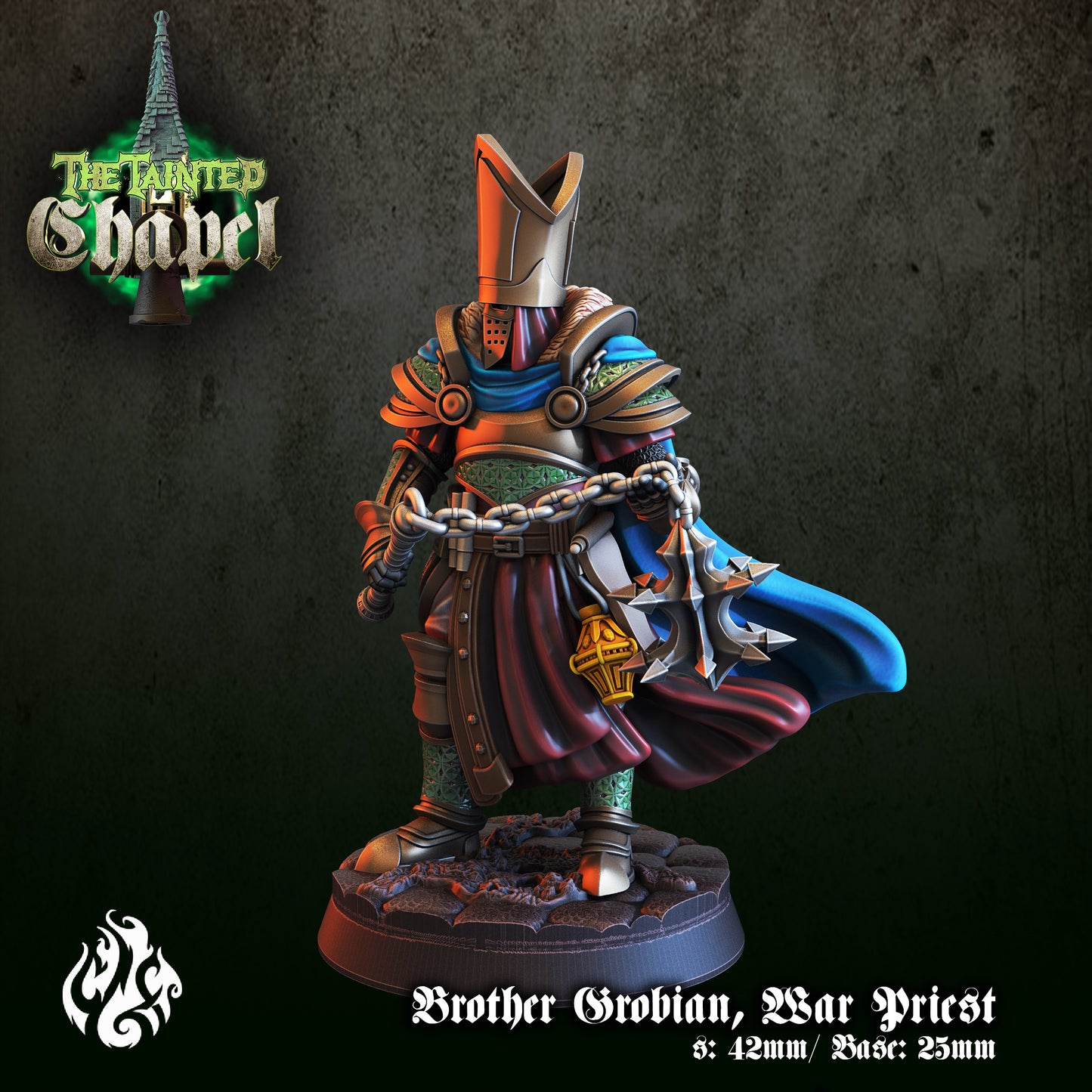 Grobian War Priest - The Tainted Chapel Series from Crippled God Foundry - Table-top gaming mini and collectable for painting.