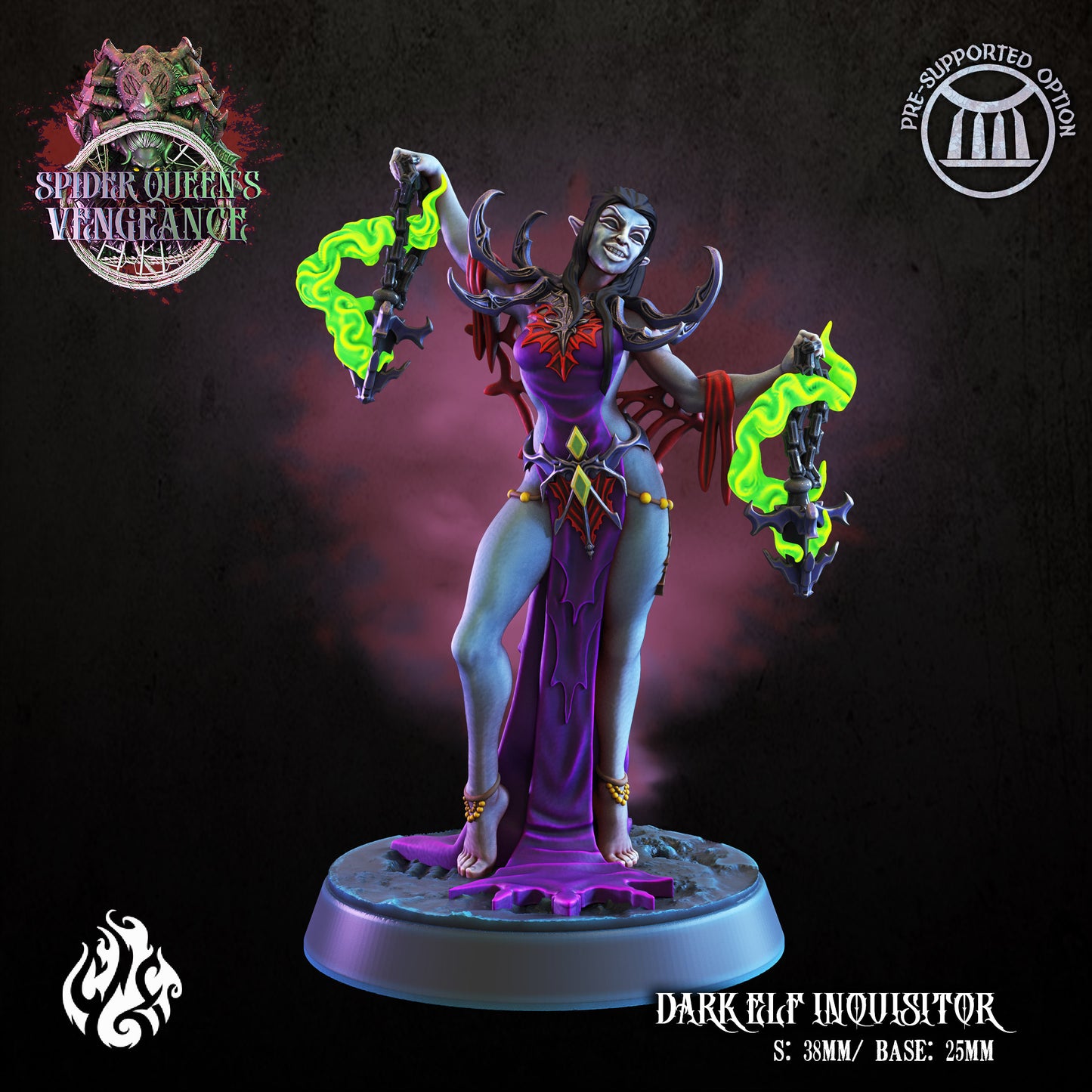 Dark elf Inquisitor Spider Queen's Vengeance Series from Crippled God Foundry - Table-top gaming mini and collectable for painting.