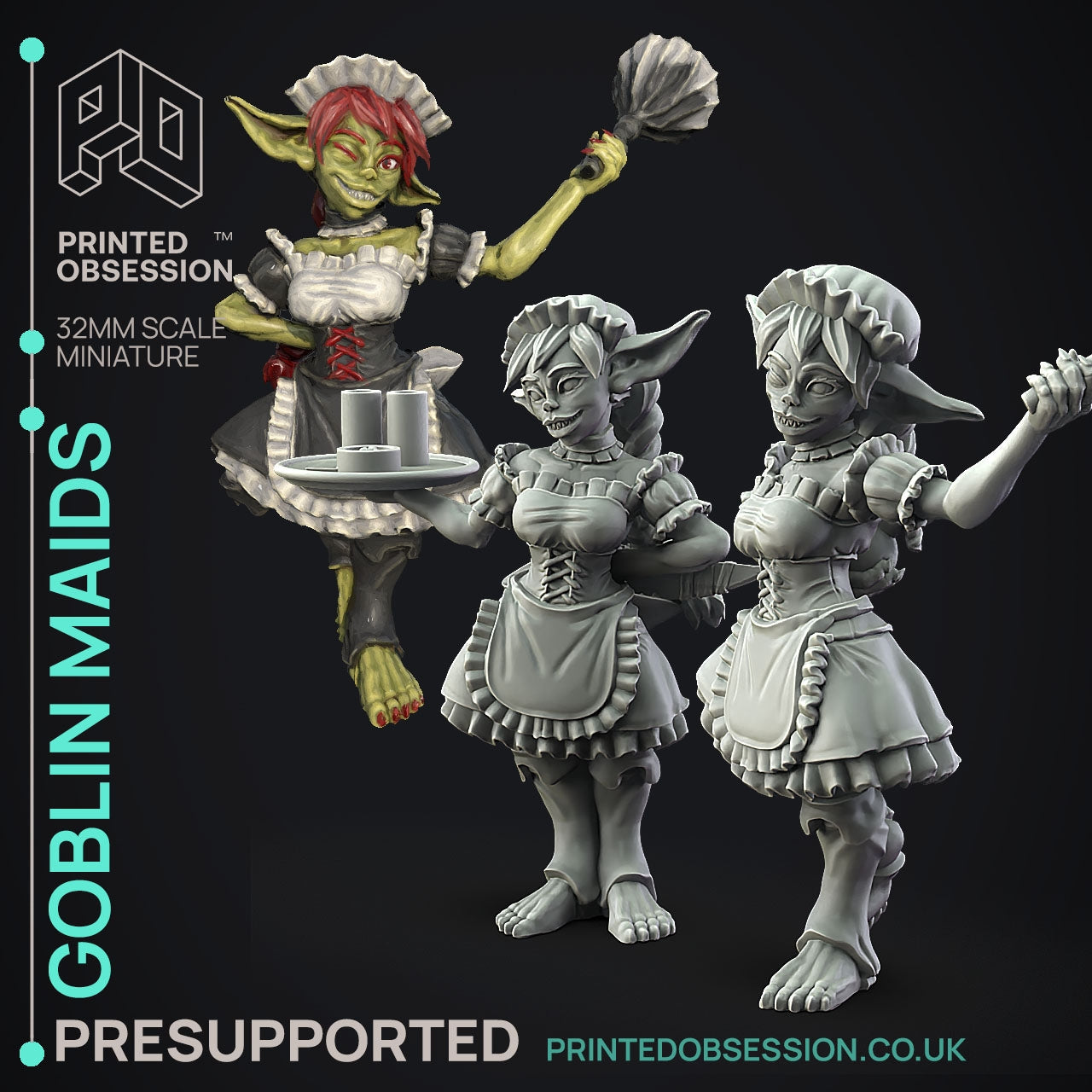 The Goblin Maids Dungeon Cleaning Inc. - The Printed Obsession - Table-top mini, 3D Printed Collectable for painting and playing!