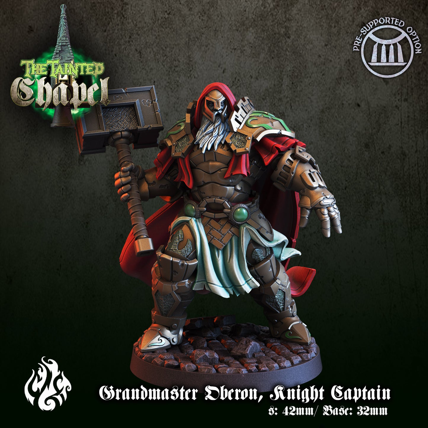 Grand Master Oberon Knight Captain - The Tainted Chapel Series from Crippled God Foundry - Table-top gaming mini and collectable for painting.