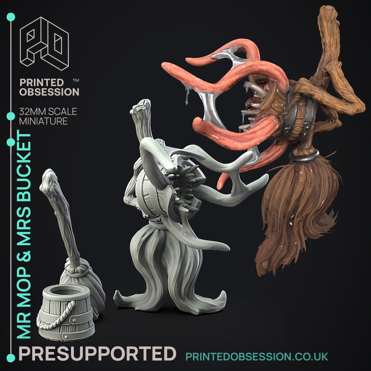 Mr Mop and Mrs Bucket Dungeon Cleaning Inc. - The Printed Obsession - Table-top mini, 3D Printed Collectable for painting and playing!