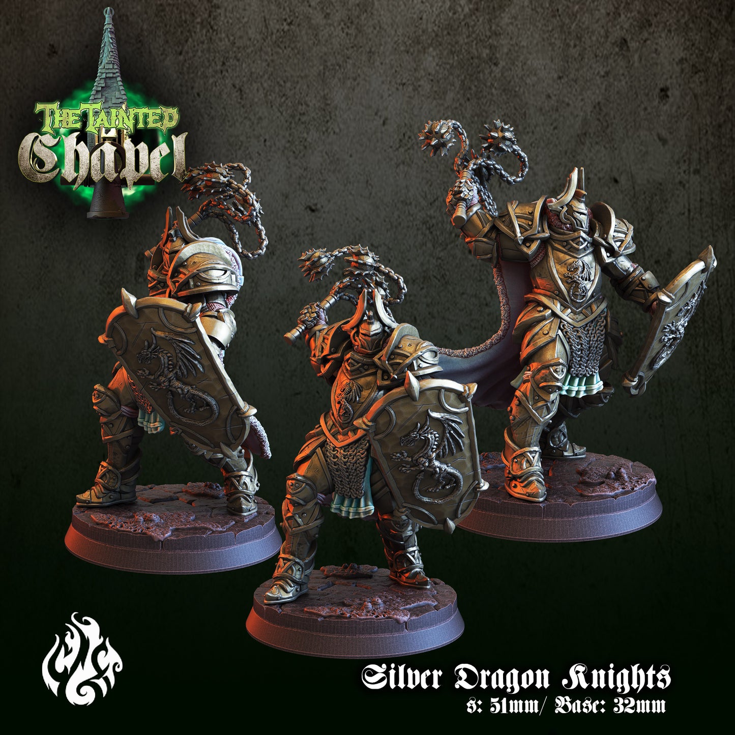 Silver Dragon Knights - The Tainted Chapel Series from Crippled God Foundry - Table-top gaming mini and collectable for painting.