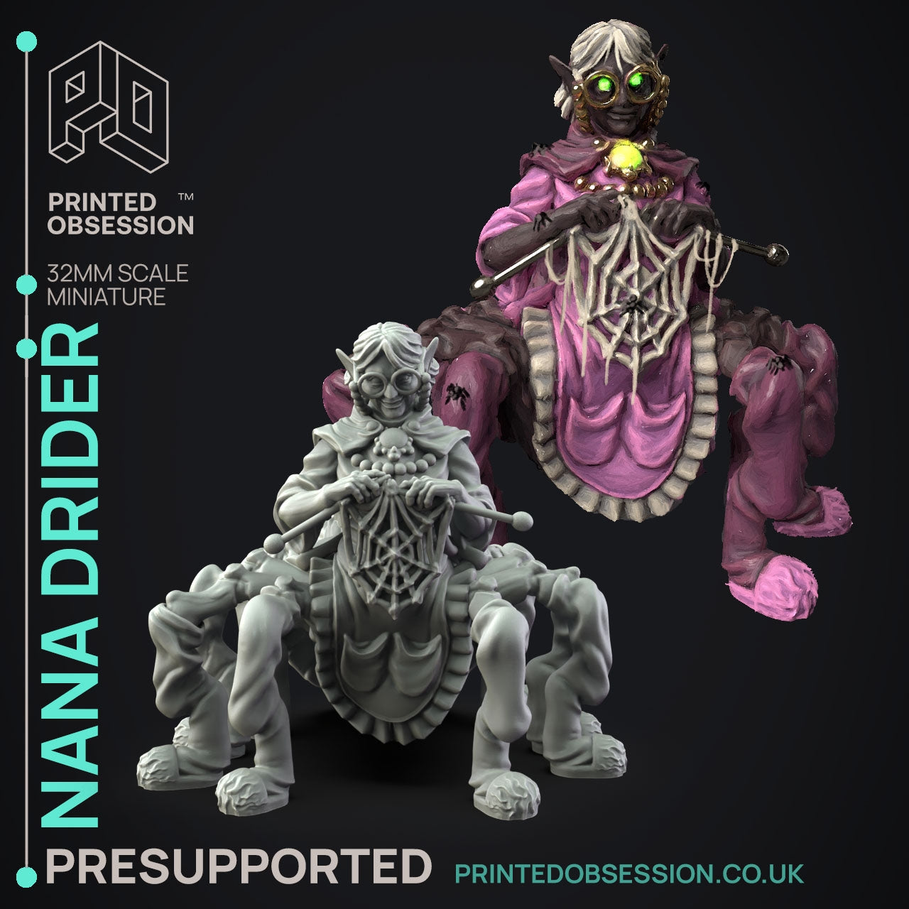 Nana Drider Dungeon Cleaning Inc. - The Printed Obsession - Table-top mini, 3D Printed Collectable for painting and playing!