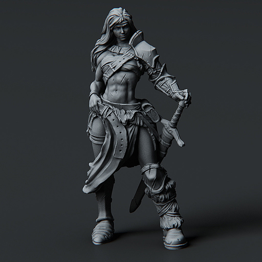 Female Barbarian - The Printed Obsession - Table-top mini, 3D Printed Collectable for painting and playing!
