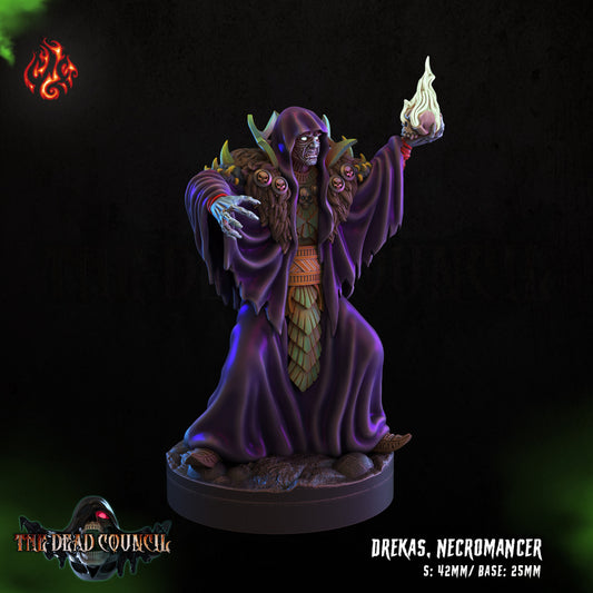 Drekas, the Necromancer The Dead Council Series from Crippled God Foundry - Table-top gaming mini and collectable for painting.