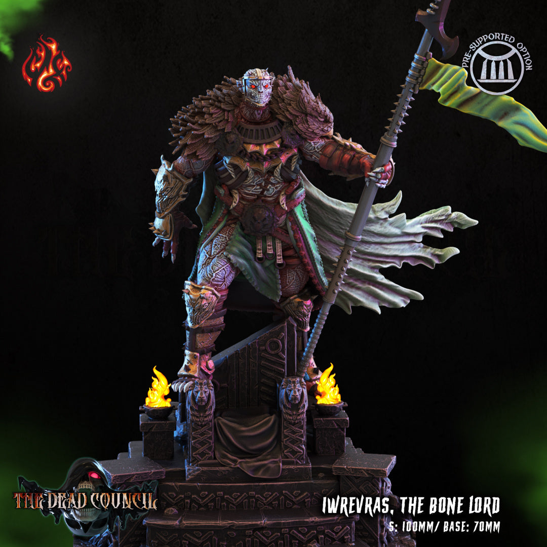 Iwrevras The Bone Lord - The Dead Council Series from Crippled God Foundry - Table-top gaming mini and collectable for painting.