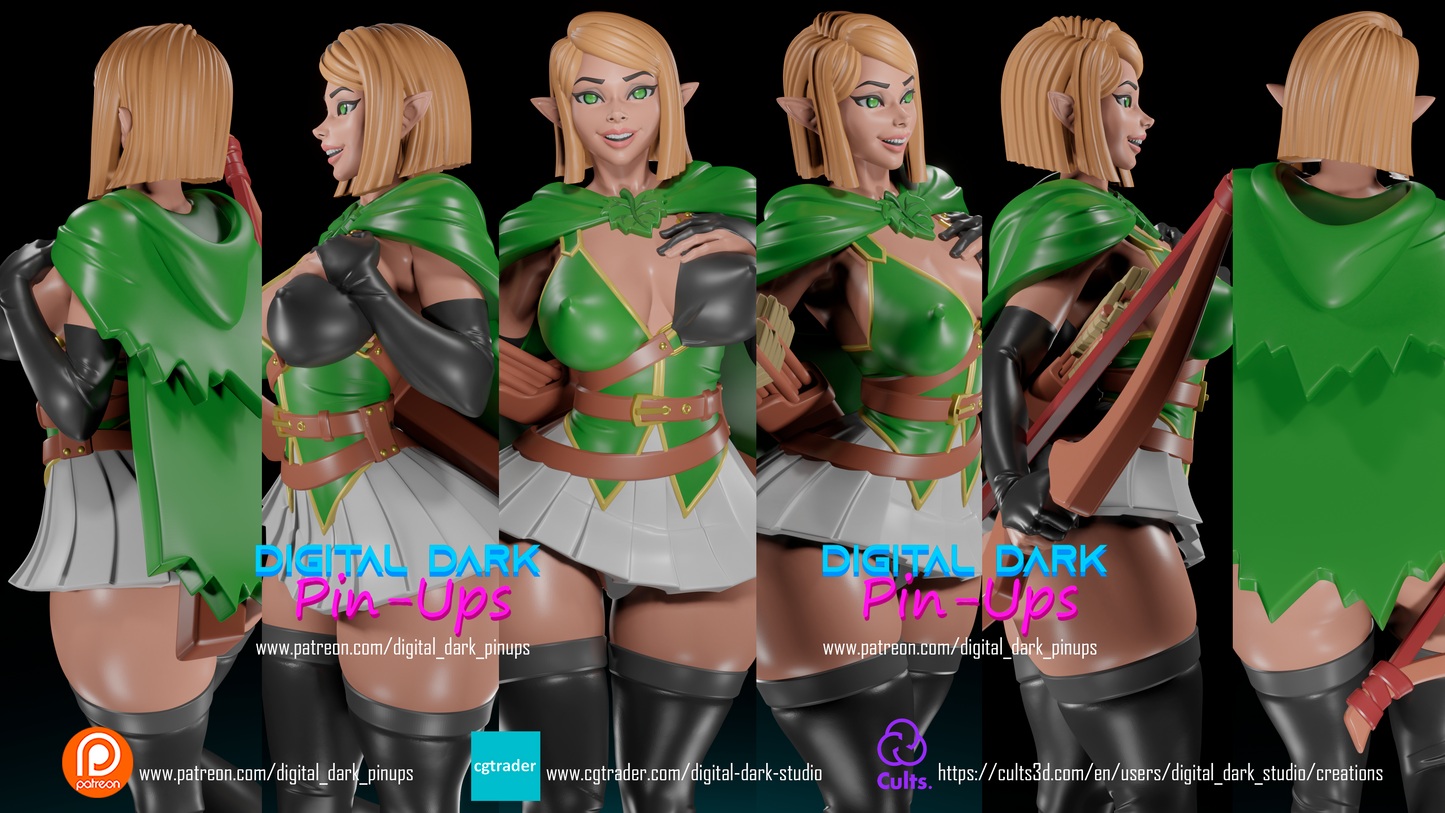 Elf Ranger - Female Adult Figurine for collecting, painting and showing off! Digital Dark Pinup Classic